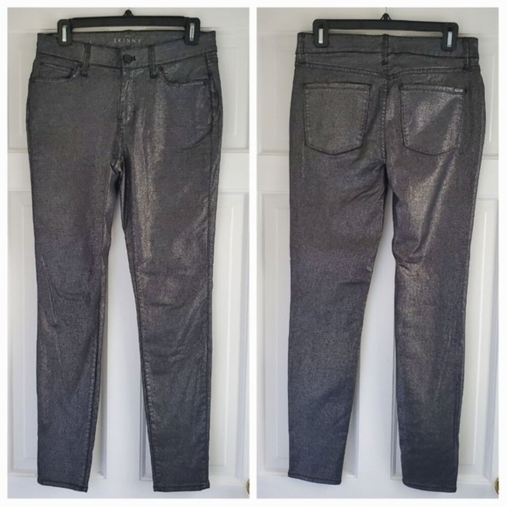 WHITE HOUSE BLACK MARKET Mid-Rise "The Skinny" Metallic Foil Pants - 4
